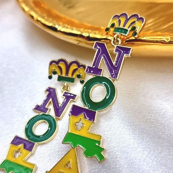 New NOLA Mardi Gras drop earrings - Picture 4 of 6